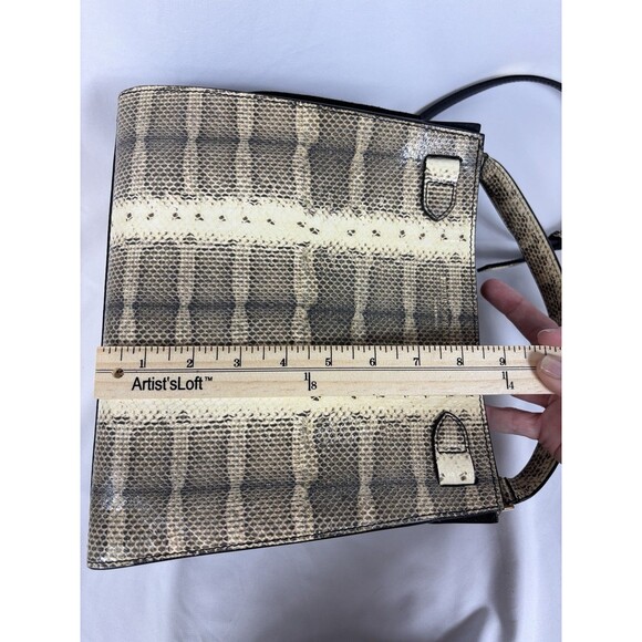 Bruno Magli 1936 Snake Embossed Satchel Bag Leather Top Handle Cream Brown - Picture 10 of 14